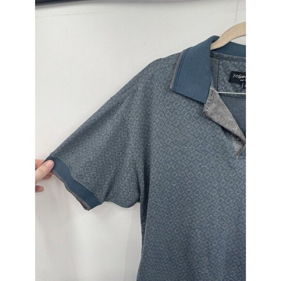 Yves St Laurent Polo Shirt Women L Blue Collared Short Sleeve Preppy Geometric - Picture 7 of 7